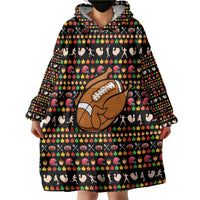 Merry Christmas Turkey Football Wearable Blanket Hoodie Fall Leaves Pattern for Game Day Fans - Wonder Print Shop