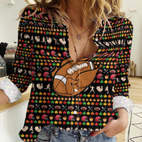 Merry Christmas Turkey Football Women Casual Shirt Fall Leaves Pattern for Game Day Fans - Wonder Print Shop