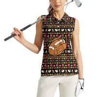 Merry Christmas Turkey Football Women Sleeveless Polo Shirt Fall Leaves Pattern for Game Day Fans - Wonder Print Shop