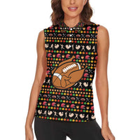 Merry Christmas Turkey Football Women Sleeveless Polo Shirt Fall Leaves Pattern for Game Day Fans - Wonder Print Shop
