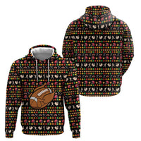 Merry Christmas Turkey Football Zip Hoodie Fall Leaves Pattern for Game Day Fans - Wonder Print Shop
