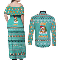 Funny Dog Merry Corgmas Christmas Couples Matching Off Shoulder Maxi Dress and Long Sleeve Button Shirt Xmas Holiday Patterns - Wonder Print Shop