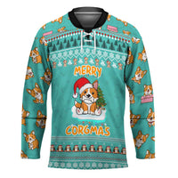 Funny Dog Merry Corgmas Christmas Hockey Jersey Xmas Holiday Patterns - Wonder Print Shop