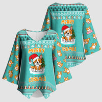 Funny Dog Merry Corgmas Christmas Kimono Sleeve Blouse Xmas Holiday Patterns - Wonder Print Shop