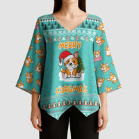 Funny Dog Merry Corgmas Christmas Kimono Sleeve Blouse Xmas Holiday Patterns - Wonder Print Shop