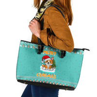 Funny Dog Merry Corgmas Christmas Leather Tote Bag Xmas Holiday Patterns - Wonder Print Shop