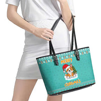 Funny Dog Merry Corgmas Christmas Leather Tote Bag Xmas Holiday Patterns - Wonder Print Shop