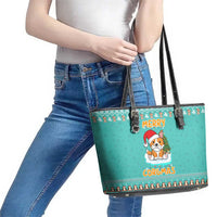 Funny Dog Merry Corgmas Christmas Leather Tote Bag Xmas Holiday Patterns - Wonder Print Shop