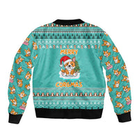 Funny Dog Merry Corgmas Christmas Sleeve Zip Bomber Jacket Xmas Holiday Patterns - Wonder Print Shop