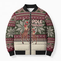 Funny Pole Dancer Reindeer Christmas Bomber Puffer Jacket Xmas Holiday Patterns - Wonder Print Shop