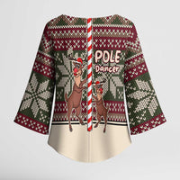 Funny Pole Dancer Reindeer Christmas Kimono Sleeve Blouse Xmas Holiday Patterns - Wonder Print Shop