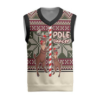 Funny Pole Dancer Reindeer Christmas Knitted V-Neck Vest Xmas Holiday Patterns - Wonder Print Shop