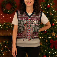 Funny Pole Dancer Reindeer Christmas Knitted V-Neck Vest Xmas Holiday Patterns - Wonder Print Shop