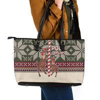 Funny Pole Dancer Reindeer Christmas Leather Tote Bag Xmas Holiday Patterns - Wonder Print Shop