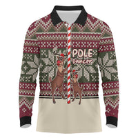 Funny Pole Dancer Reindeer Christmas Long Sleeve Polo Shirt Xmas Holiday Patterns - Wonder Print Shop