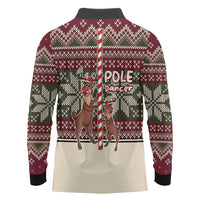 Funny Pole Dancer Reindeer Christmas Long Sleeve Polo Shirt Xmas Holiday Patterns - Wonder Print Shop