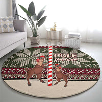 Funny Pole Dancer Reindeer Christmas Round Carpet Xmas Holiday Patterns - Wonder Print Shop