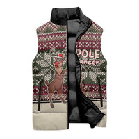 Funny Pole Dancer Reindeer Christmas Sleeveless Puffer Jacket Xmas Holiday Patterns - Wonder Print Shop