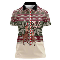 Funny Pole Dancer Reindeer Christmas Women Polo Shirt Xmas Holiday Patterns - Wonder Print Shop