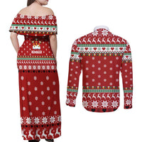 Funny Reindeer Reinbeer Christmas Couples Matching Off Shoulder Maxi Dress and Long Sleeve Button Shirt Xmas Holiday Patterns - Wonder Print Shop