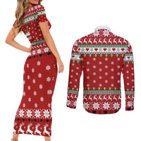 Funny Reindeer Reinbeer Christmas Couples Matching Short Sleeve Bodycon Dress and Long Sleeve Button Shirt Xmas Holiday Patterns - Wonder Print Shop