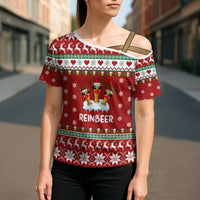 Funny Reindeer Reinbeer Christmas Cross Shoulder Shirt Xmas Holiday Patterns - Wonder Print Shop
