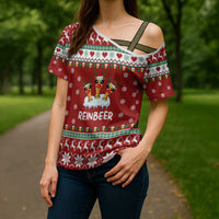 Funny Reindeer Reinbeer Christmas Cross Shoulder Shirt Xmas Holiday Patterns - Wonder Print Shop