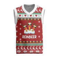 Funny Reindeer Reinbeer Christmas Knitted V-Neck Vest Xmas Holiday Patterns - Wonder Print Shop