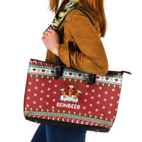 Funny Reindeer Reinbeer Christmas Leather Tote Bag Xmas Holiday Patterns - Wonder Print Shop
