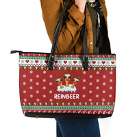 Funny Reindeer Reinbeer Christmas Leather Tote Bag Xmas Holiday Patterns - Wonder Print Shop