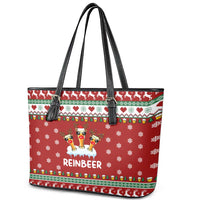 Funny Reindeer Reinbeer Christmas Leather Tote Bag Xmas Holiday Patterns - Wonder Print Shop