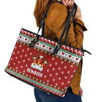 Funny Reindeer Reinbeer Christmas Leather Tote Bag Xmas Holiday Patterns - Wonder Print Shop