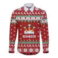 Funny Reindeer Reinbeer Christmas Long Sleeve Button Shirt Xmas Holiday Patterns - Wonder Print Shop