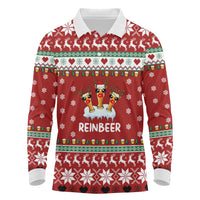 Funny Reindeer Reinbeer Christmas Long Sleeve Polo Shirt Xmas Holiday Patterns - Wonder Print Shop