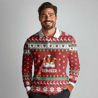 Funny Reindeer Reinbeer Christmas Long Sleeve Polo Shirt Xmas Holiday Patterns - Wonder Print Shop
