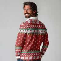 Funny Reindeer Reinbeer Christmas Long Sleeve Polo Shirt Xmas Holiday Patterns - Wonder Print Shop