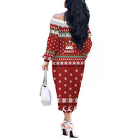 Funny Reindeer Reinbeer Christmas Off The Shoulder Long Sleeve Dress Xmas Holiday Patterns - Wonder Print Shop