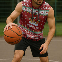 Funny Reindeer Reinbeer Christmas Sleeveless Hoodie Xmas Holiday Patterns - Wonder Print Shop