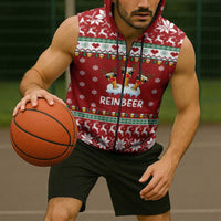 Funny Reindeer Reinbeer Christmas Sleeveless Zip Hoodie Xmas Holiday Patterns - Wonder Print Shop