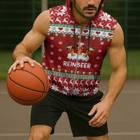 Funny Reindeer Reinbeer Christmas Sleeveless Zip Hoodie Xmas Holiday Patterns - Wonder Print Shop