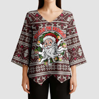 Funny Santa Claus Release The Kringle Christmas Kimono Sleeve Blouse Xmas Holiday Patterns - Wonder Print Shop