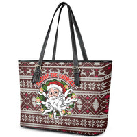Funny Santa Claus Release The Kringle Christmas Leather Tote Bag Xmas Holiday Patterns - Wonder Print Shop