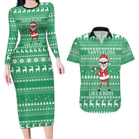 Funny Santa Claus Christmas Couples Matching Long Sleeve Bodycon Dress and Hawaiian Shirt Xmas Holiday Patterns - Wonder Print Shop