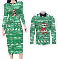 Funny Santa Claus Christmas Couples Matching Long Sleeve Bodycon Dress and Long Sleeve Button Shirt Xmas Holiday Patterns - Wonder Print Shop