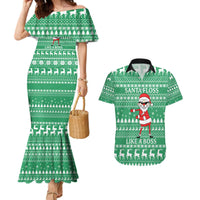 Funny Santa Claus Christmas Couples Matching Mermaid Dress and Hawaiian Shirt Xmas Holiday Patterns - Wonder Print Shop