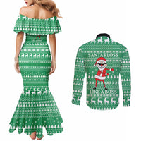 Funny Santa Claus Christmas Couples Matching Mermaid Dress and Long Sleeve Button Shirt Xmas Holiday Patterns - Wonder Print Shop