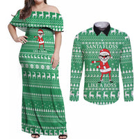Funny Santa Claus Christmas Couples Matching Off Shoulder Maxi Dress and Long Sleeve Button Shirt Xmas Holiday Patterns - Wonder Print Shop