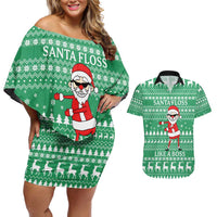 Funny Santa Claus Christmas Couples Matching Off Shoulder Short Dress and Hawaiian Shirt Xmas Holiday Patterns - Wonder Print Shop