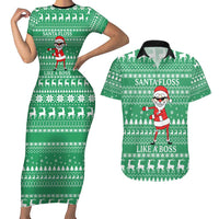 Funny Santa Claus Christmas Couples Matching Short Sleeve Bodycon Dress and Hawaiian Shirt Xmas Holiday Patterns - Wonder Print Shop