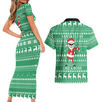 Funny Santa Claus Christmas Couples Matching Short Sleeve Bodycon Dress and Hawaiian Shirt Xmas Holiday Patterns - Wonder Print Shop